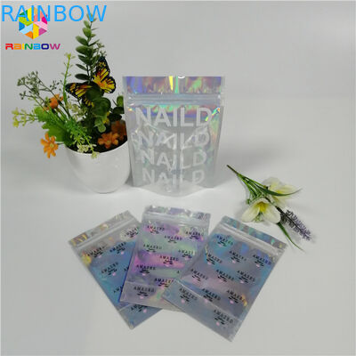 Glossy Mylar Make Up Cosmetic Organizer Bag Holographic Foil Clear Window With Custom Logo