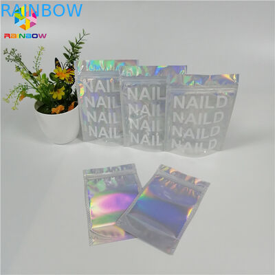 Glossy Mylar Make Up Cosmetic Organizer Bag Holographic Foil Clear Window With Custom Logo