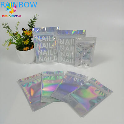 Glossy Mylar Make Up Cosmetic Organizer Bag Holographic Foil Clear Window With Custom Logo