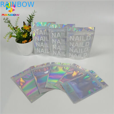 Holographic Foil Zipper Stand Up Pouch Mylar Bag Custom Print k Smell Proof