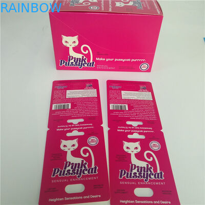 UV Effect Pink Pussycat Paper Cards Capsule Blister Packaging With Container Bullet