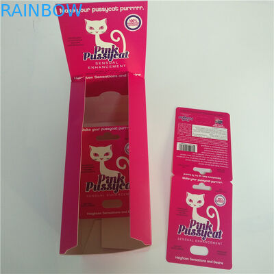 UV Effect Pink Pussycat Paper Cards Capsule Blister Packaging With Container Bullet