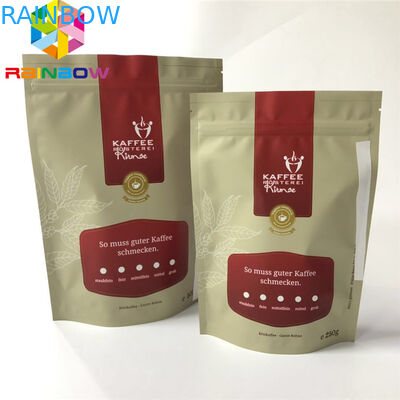 Kraft Paper Stand Up Coffee Pouches , k Plastic Food Packaging Moisture Proof