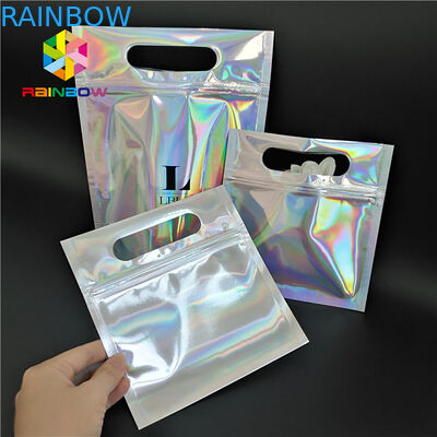 Skincare Cosmetic Packaging Bag Hologram Foil Bath Salt Packing With Window / Hanger