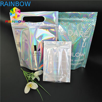Skincare Cosmetic Packaging Bag Hologram Foil Bath Salt Packing With Window / Hanger