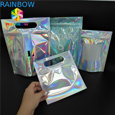 Skincare Cosmetic Packaging Bag Hologram Foil Bath Salt Packing With Window / Hanger