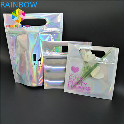 Skincare Cosmetic Packaging Bag Hologram Foil Bath Salt Packing With Window / Hanger