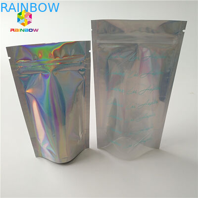 Mylar Hologram Zipper Customized Paper Bags For Eyelash Glue Cosmetics Products
