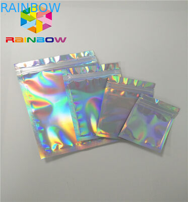 Plastic Stand Up Cosmetic Packaging Bag Hologram Zipper Packing Customized Size