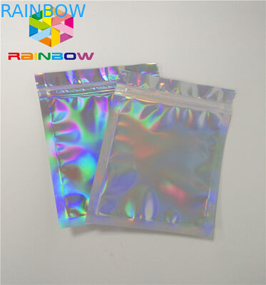 Plastic Stand Up Cosmetic Packaging Bag Hologram Zipper Packing Customized Size