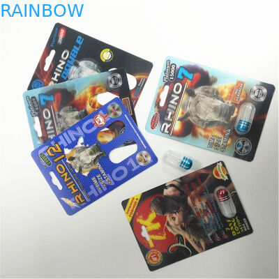 3d Holographic Effect Blister Card Packaging With Gold Rhino Container Bullet