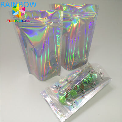 Custom Plastic Mylar Resealable Stand Up Pouches Holographic Cosmetics Packaging