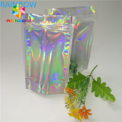 Custom Plastic Mylar Resealable Stand Up Pouches Holographic Cosmetics Packaging