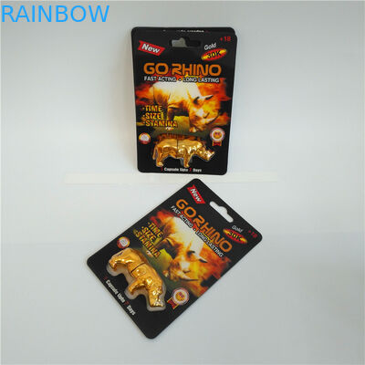 Go Rhino Men Enhancement Pill Blister Card Packaging With Rhino Figure Blister Bottle