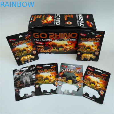 Go Rhino Men Enhancement Pill Blister Card Packaging With Rhino Figure Blister Bottle