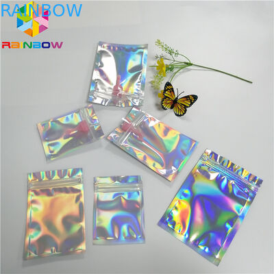 Transparent Front Foil Packaging Bags Holographic Smell Proof Heat Seal Recyclable