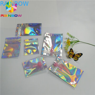 Transparent Front Foil Packaging Bags Holographic Smell Proof Heat Seal Recyclable