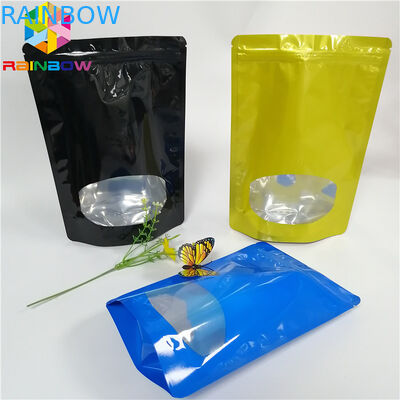 Glossy Surface Stand Up Zipper Pouch Bags Aluminum Foil Smell Proof With Window