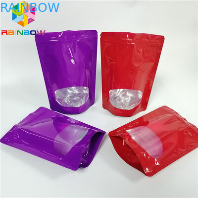 Glossy Surface Stand Up Zipper Pouch Bags Aluminum Foil Smell Proof With Window