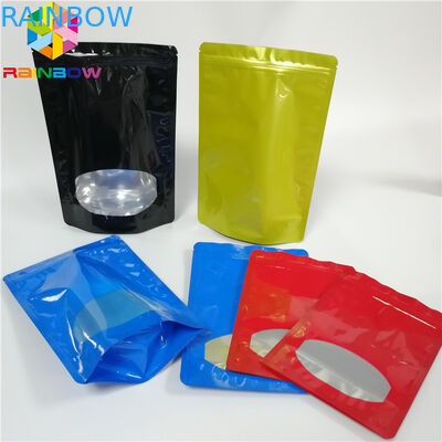 Glossy Surface Stand Up Zipper Pouch Bags Aluminum Foil Smell Proof With Window