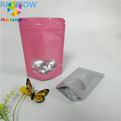 Glossy Surface Stand Up Zipper Pouch Bags Aluminum Foil Smell Proof With Window