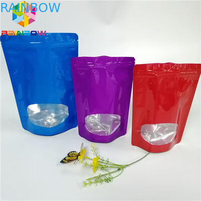 Glossy Surface Stand Up Zipper Pouch Bags Aluminum Foil Smell Proof With Window