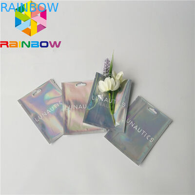 Clear Front Foil Pouch Packaging Custom Hologram Rainbow Foil Smell Proof Mylar Bag