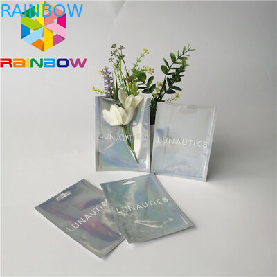Clear Front Foil Pouch Packaging Custom Hologram Rainbow Foil Smell Proof Mylar Bag