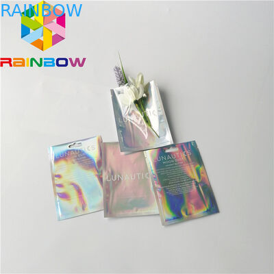 Clear Front Foil Pouch Packaging Custom Hologram Rainbow Foil Smell Proof Mylar Bag