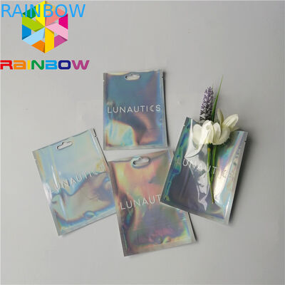 Clear Front Foil Pouch Packaging Custom Hologram Rainbow Foil Smell Proof Mylar Bag