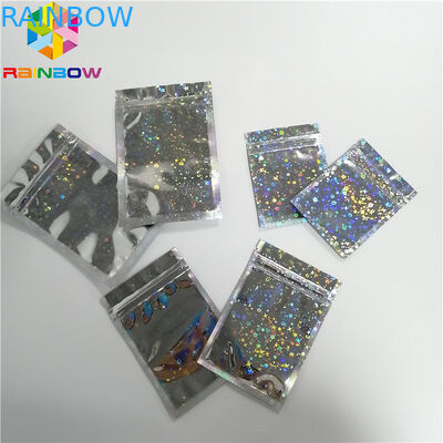 Hologram Foil Pouch Packaging Heat Seal Star Flash Mylar Plastic Three Side Seal Zipper Bag
