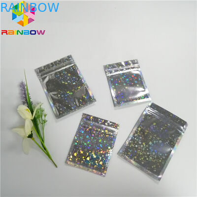 Hologram Foil Pouch Packaging Heat Seal Star Flash Mylar Plastic Three Side Seal Zipper Bag