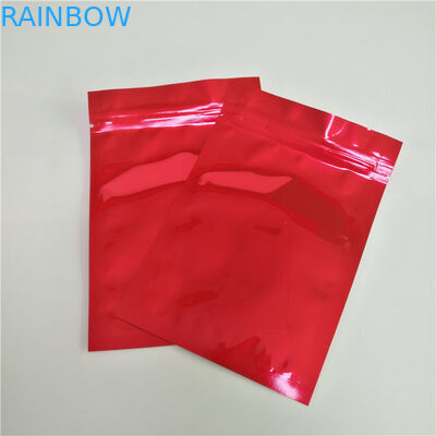 Food Grade Material Zip Lock Pouch Smell Proof Glossy Red Mylar Bags For Pills / Weed