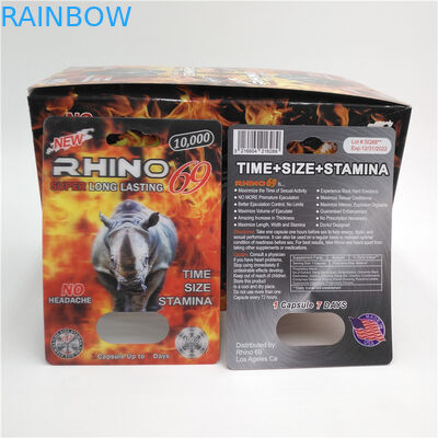 Custom RHINO 96 Pill Blister Pack Packaging 3D Lenticular Card Eco - Friendly