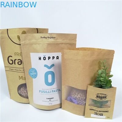 Brown Custom Paper Bags Clear Front Windows Eco Friendly For Packing Dried Snack Food