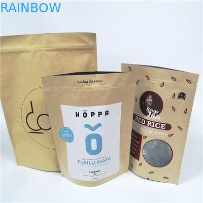 Brown Custom Paper Bags Clear Front Windows Eco Friendly For Packing Dried Snack Food