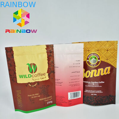 Rainbow Custom Plastic Stand Up Pouch Resealable Coffee Bag Top Up k With Valve