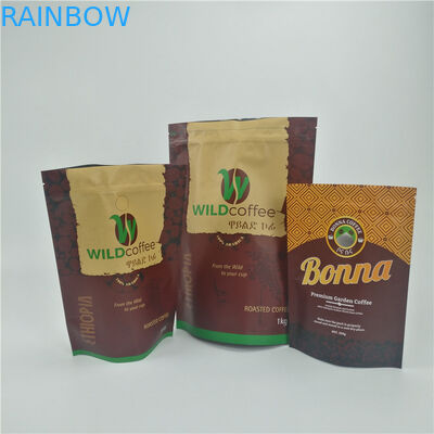 Coffee Beans Custom Printed Stand Up Pouches Clear Bottom Food Packaging With Zipper