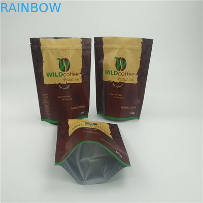 Coffee Beans Custom Printed Stand Up Pouches Clear Bottom Food Packaging With Zipper