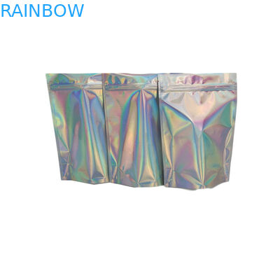 Three Side Sealed Cosmetic Packaging Bag Custom Logo Printed Holographic Pouch