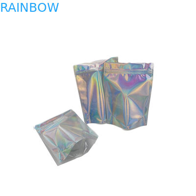 Three Side Sealed Cosmetic Packaging Bag Custom Logo Printed Holographic Pouch