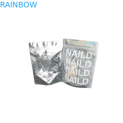 Plastic Holographic Foil Pouch Cosmetic Packaging Bag Mylar Glitter / Nail Polish Packing