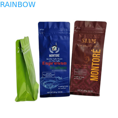 Glossy Surface Tea Bags Packaging 250g Coffee Bags Flat Bottom Box Pouch Heat Seal