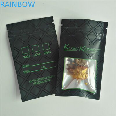 1g Weeds Bags Kush Medical Cannabis Packaging Bag UV Printing Black Pouch With Clear Window And Zipper