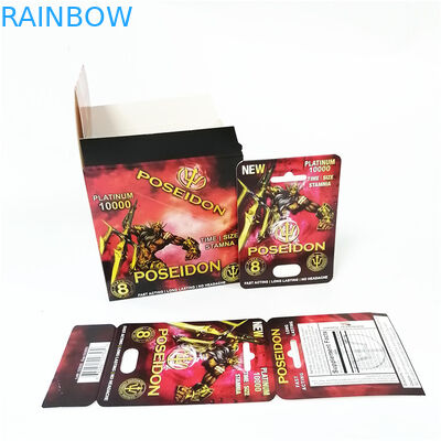 Display custom printed paper cards male enhancers sexual performance red Poseidon card box