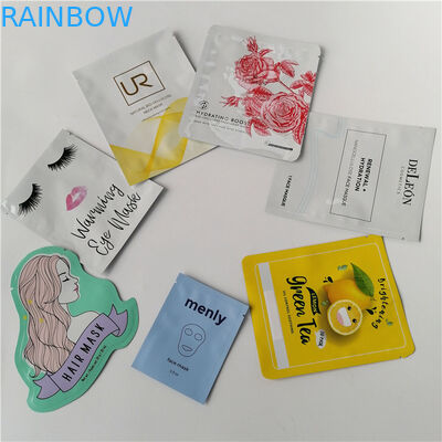 Yellow glossy customized cosmetic packaging bag / foil flat green tea flavour skincare pouch