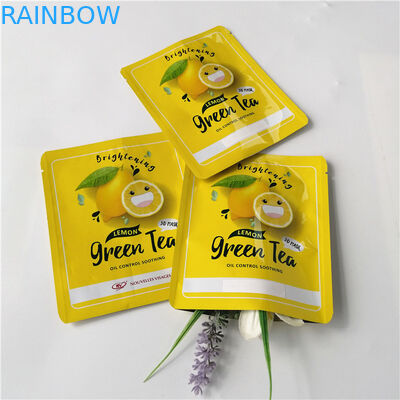 Yellow glossy customized cosmetic packaging bag / foil flat green tea flavour skincare pouch