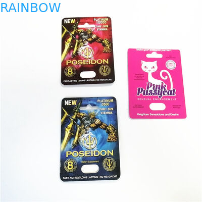 Custom rhino male enhancement pill packaging boxes blister 3d cards paper box pink pussy cat poseidon rhino pill pack