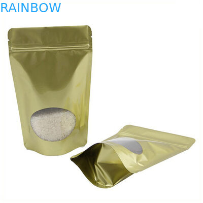 Customized Recyclable Gold Stand Up  Pouch With Aluminum Foil Clear Window For Candy Coffee Bean Tea