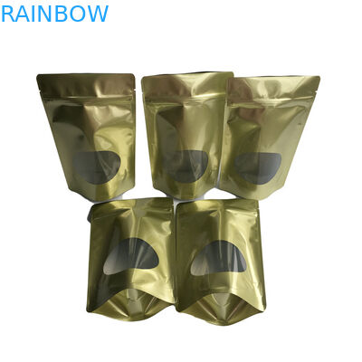 Customized Recyclable Gold Stand Up  Pouch With Aluminum Foil Clear Window For Candy Coffee Bean Tea